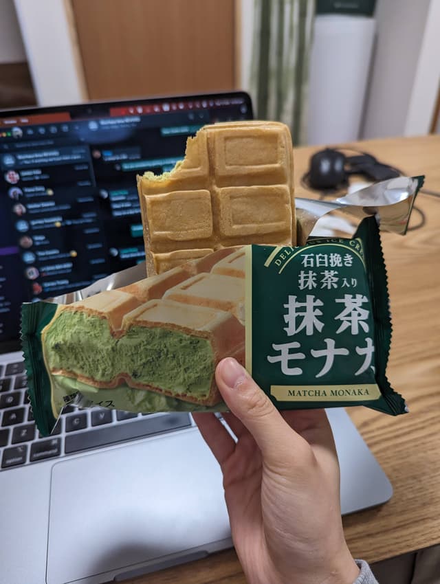 Matcha monaka waffle sandwich